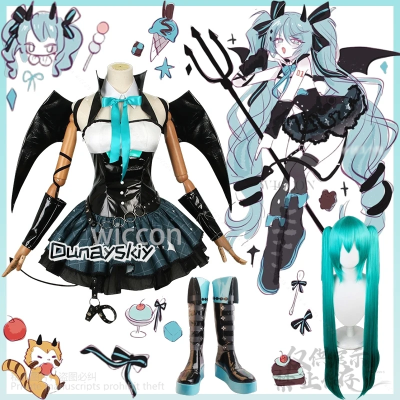 

Game Project Sekai 코스프레 Mikuuu Anime Costume Little Raccoons Kawaii Dress Jirai Kei Girls Lolita Demon Wing Tail Customized