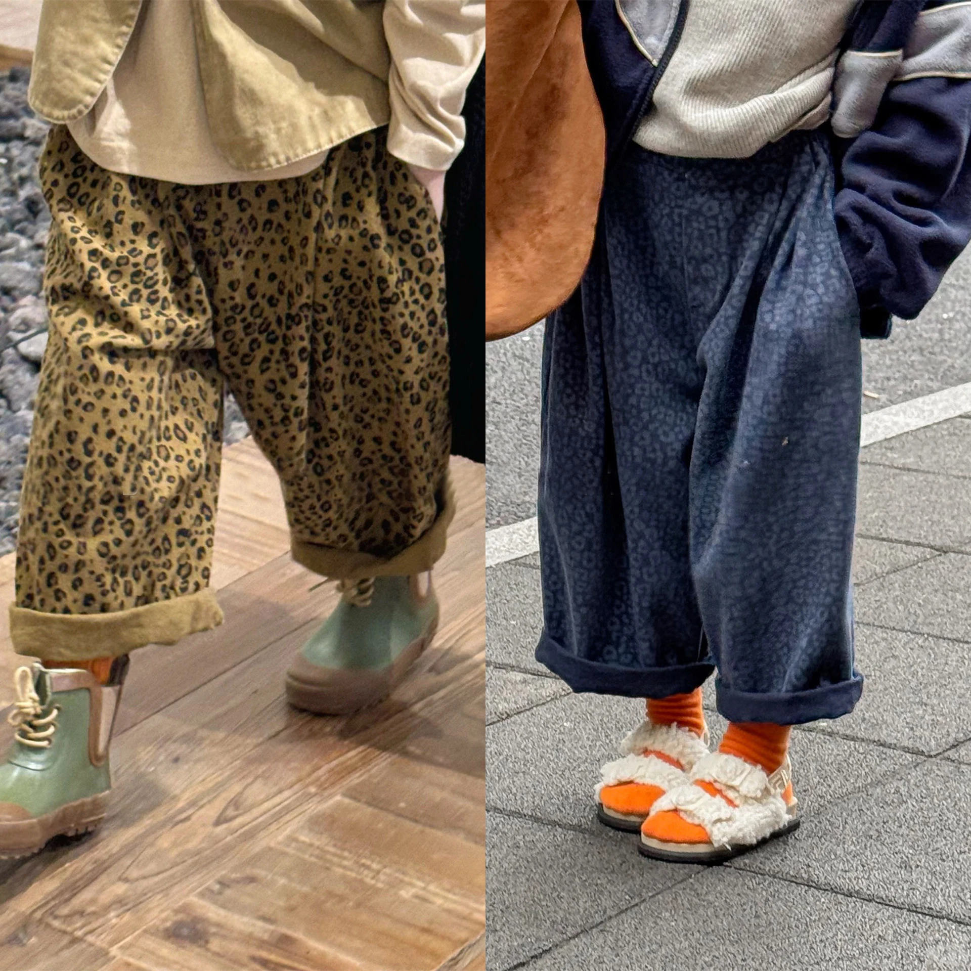 

2025 Autumn Korean Style Kids Leopard Print Wide-Leg Pants Boys Girls Fall Calf Trousers