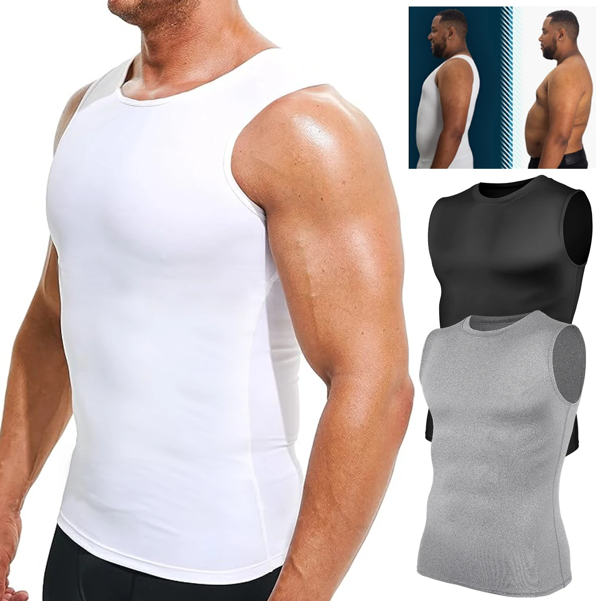 

Mens Slimming Body Shaper Compression Shirts Workout Abdomen Undershirt Shapewear Tummy Control Tight Shapers Tank Tops