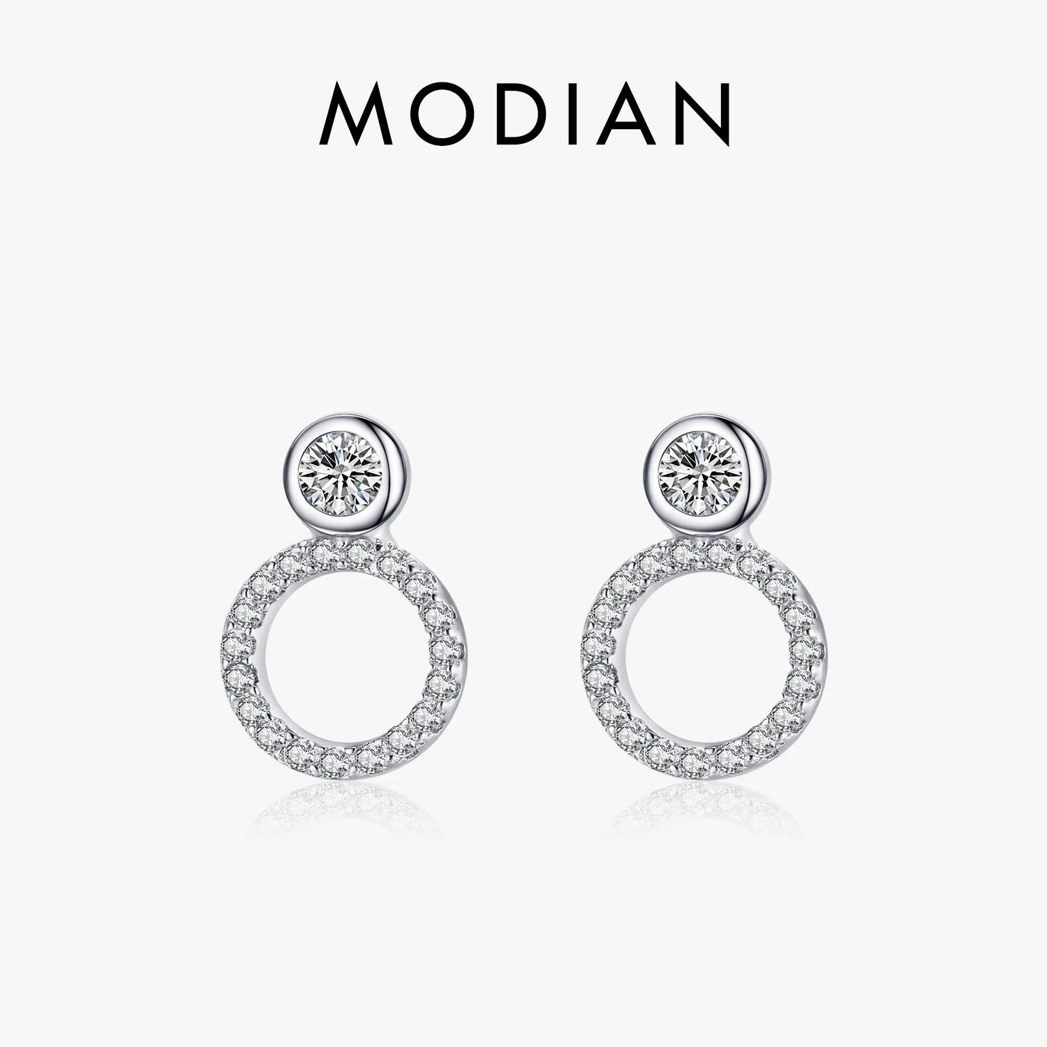 Modian 100% prawdziwe 925 Sterling Silver Klasyczne geometryczne okrągłe kolczyki sztyfty dla kobiet Luksusowa przezroczysta CZ Drobna kobieca biżuteria ślubna