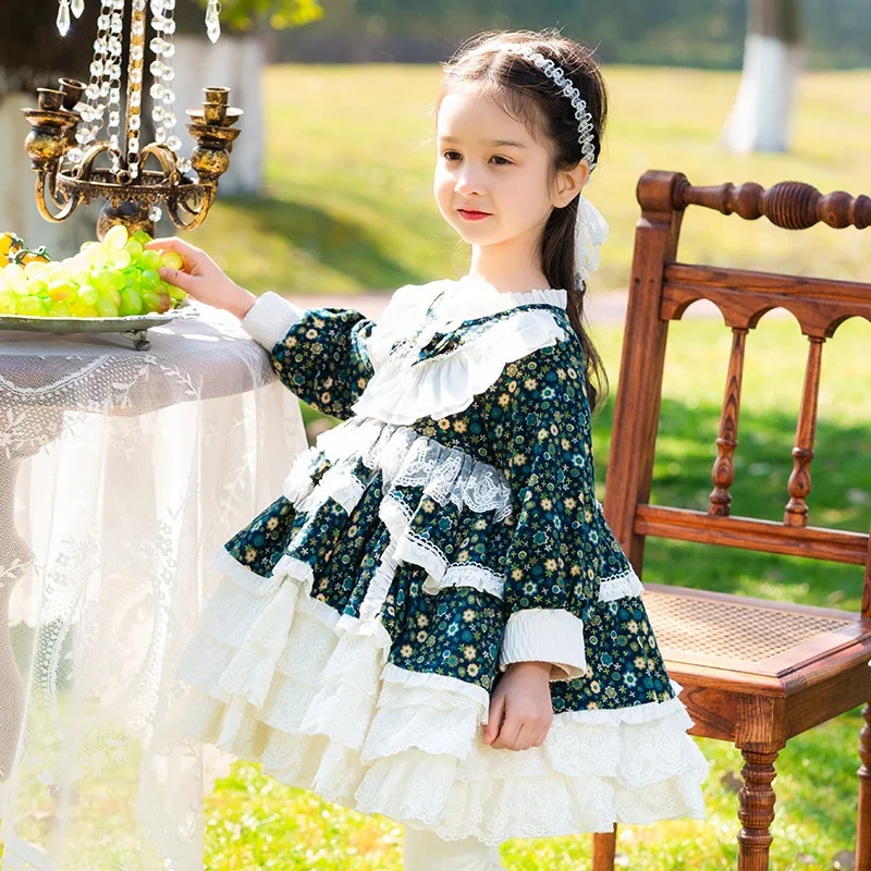 

Zhiya Children's Clothing 2022 Autumn New Girls Lolita Princess Skirt Children's Floral Fluffy Dress