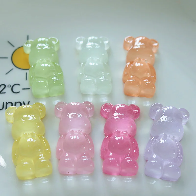 10Pcs Glow Bear Flatback Resin Cute Phone DIY Decor Patch Scrapbooking Accessories Child Earrings Hairpin Jewelry Arts Materials