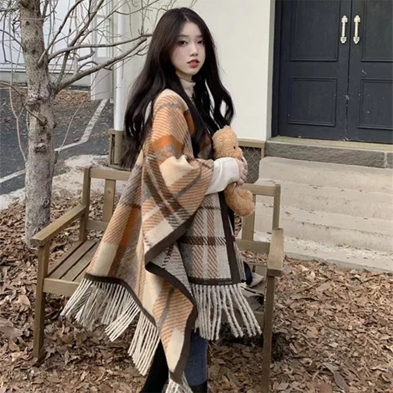 Fall/Winter 2024 New Niche Design Tassel Plaid Shawl High-end Versatile Thermal Scarf