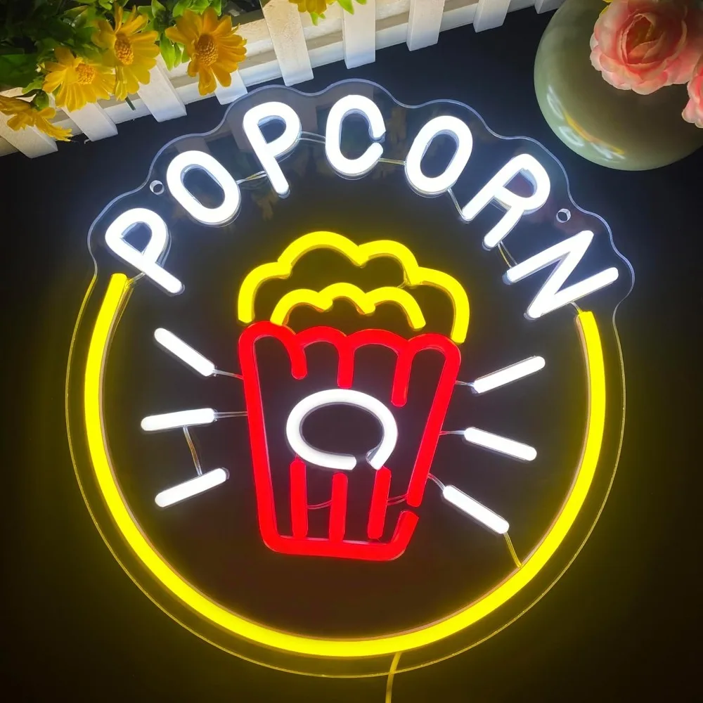 Popcorn Neon Sign,Dimmable LED Neon Light Home Theater Decor,for Popcorn Themed Party Kitchen Snack Decor,Gifts for Movie Lovers
