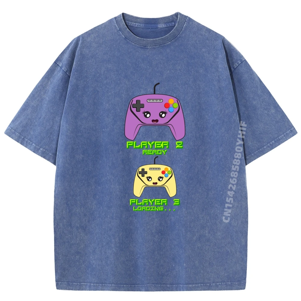 Player 2 Ready Player 3 Loading Gamer ألعاب الكمبيوتر مضحك تي شيرت الرجال الفاخرة مصمم الطباعة قميص مغسول