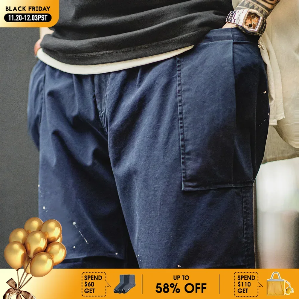 

Maden Solid Color Splashed Parachute Pants Oversized Loose Straight Tube Wrinkled Casual Pants for Men Fall and Winter Trousers