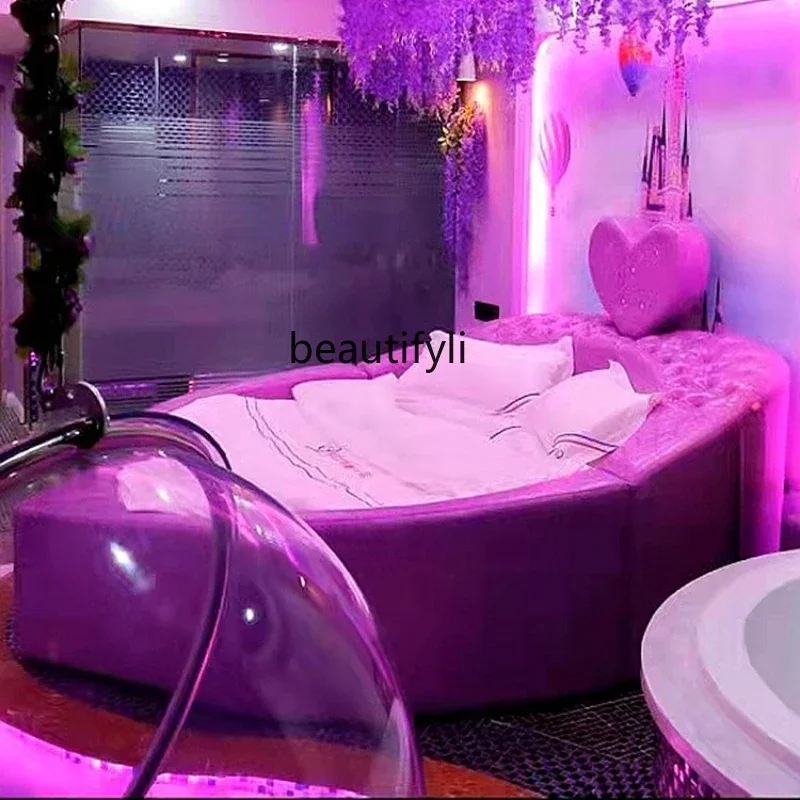 Heart-Shaped round  Furniture Light Luxury Hotel Water Bed Electric Bed Theme Couple Apartment Bed