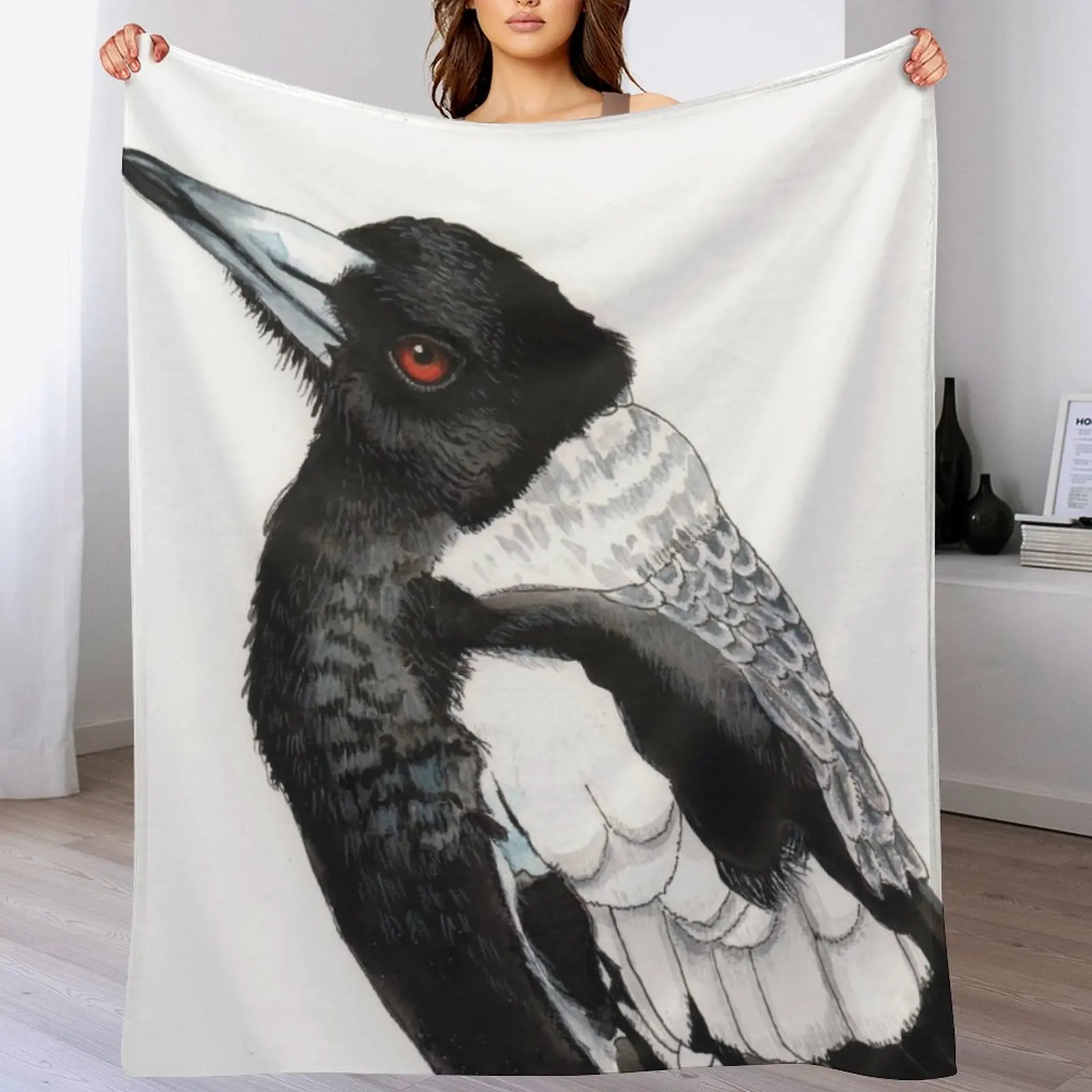 Magpie Australian Bird Black and White Throw Blanket Shaggy Furry Soft Blanket for Bedroom Living Room