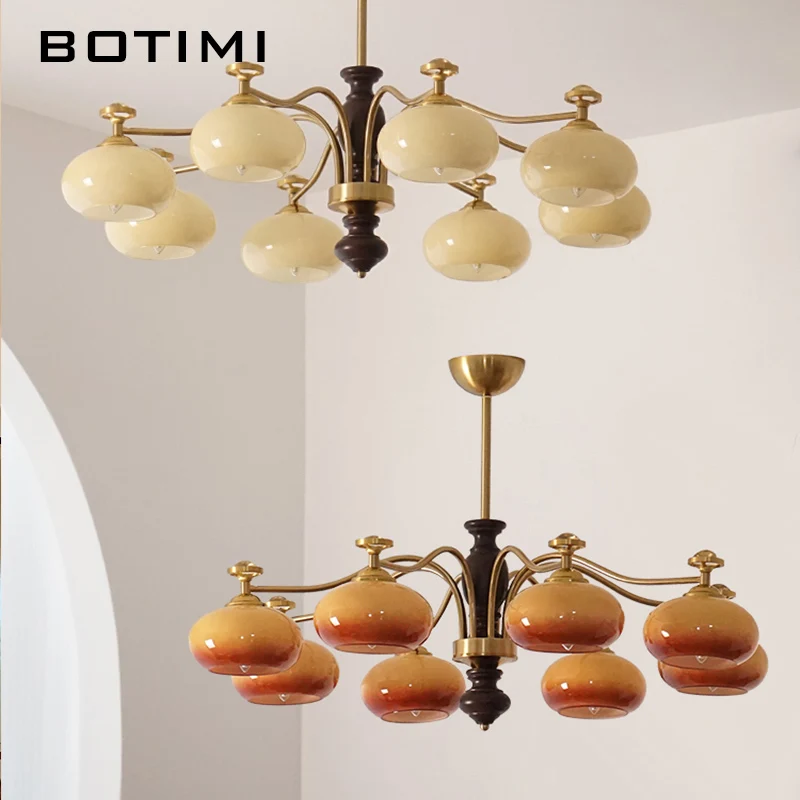 BOTIMI Romantic Shining Up Chandelier With Remote Control For Living Room Wooden Bedroom Lights 6 8 Glass LED Nordic Lustre