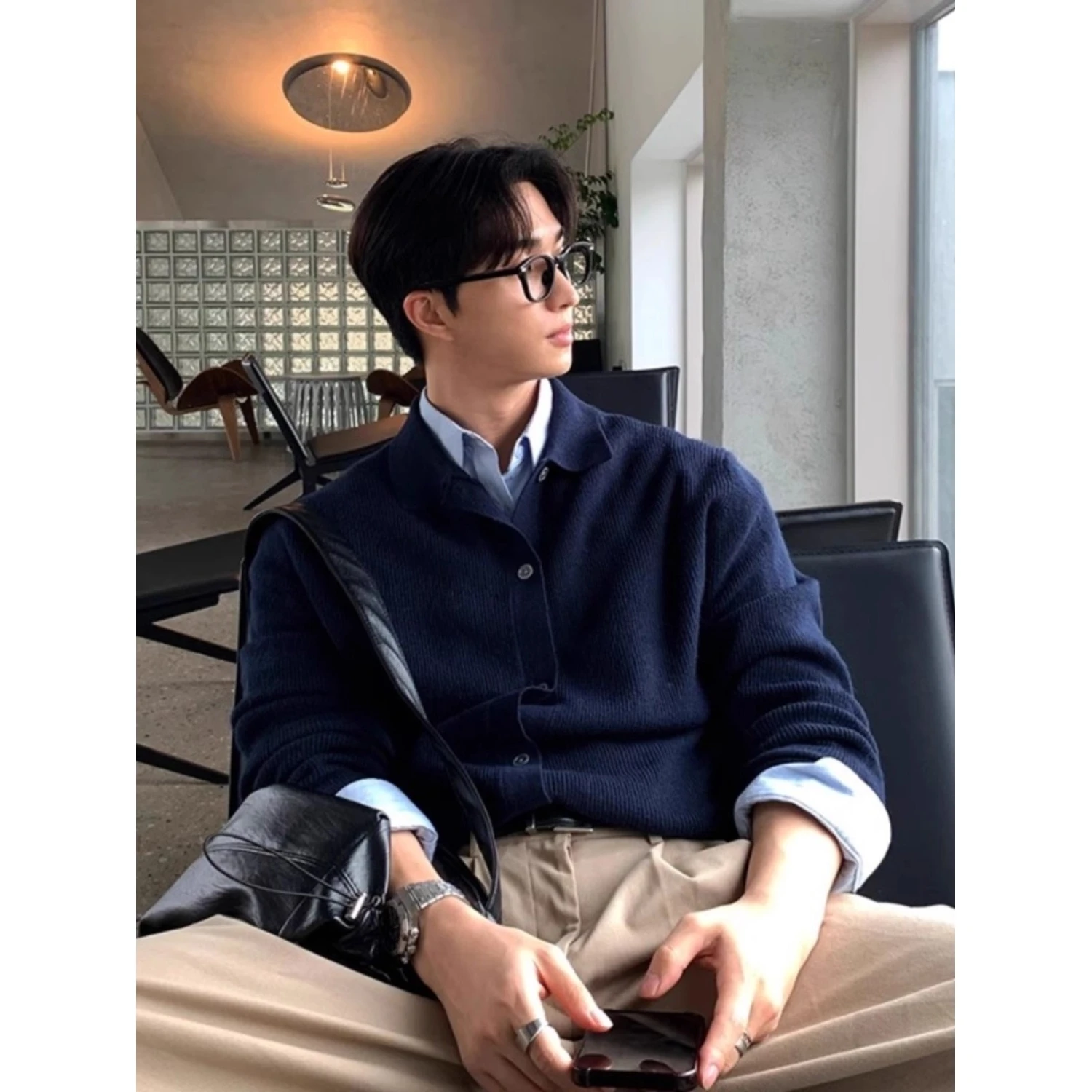 

Browm Knitted Open Cardigan Men's Loose Fit Comfortable Warm Collar Long Sve Polyester Fiber Autumn New Sle Korean Lazy ...