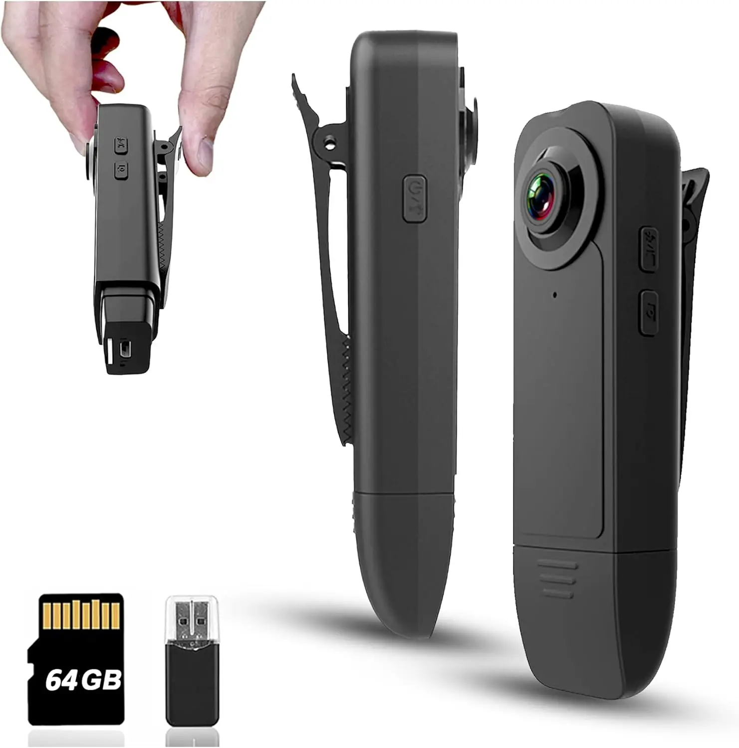 Mini Cámara Corporal de Visión Nocturna 1080P con Grabación de Audio y Video, Tarjeta de 64GB, Videocámara de Seguridad Portátil