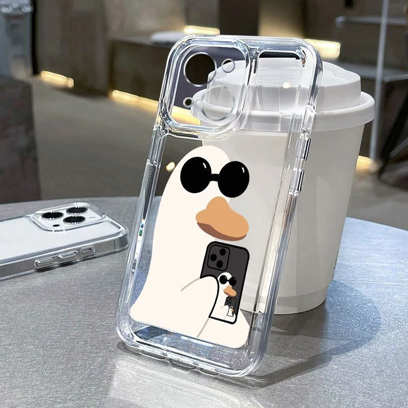 Cute Duck Soft Phone Case for iPhone 16 15 14 13 Pro Max 7 8 Plus SE 2 3 Case for iPhone 11 12 Pro Max XR X XS Transparent Cover