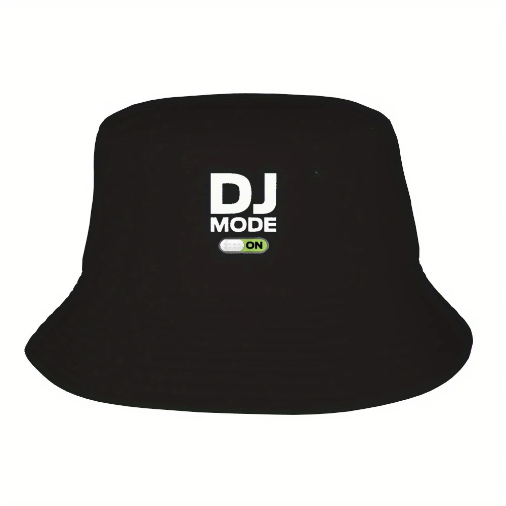 

1pc Lightweight Foldable Bucket Hat Black with Bold DJ MODE Text, NonElastic Sun Hat for Men & Women, Perfect for DJ Events,
