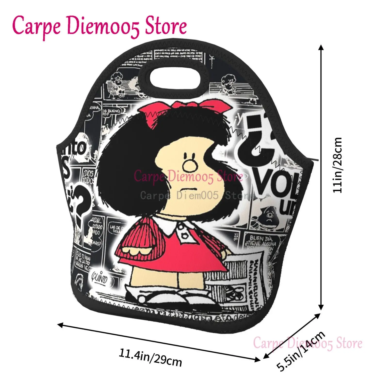 Funny Mafalda Neoprene Lunch Bag/Lunch Box/Lunch Tote/Picnic Bags Insulated Cooler Travel Organizer School Work Office