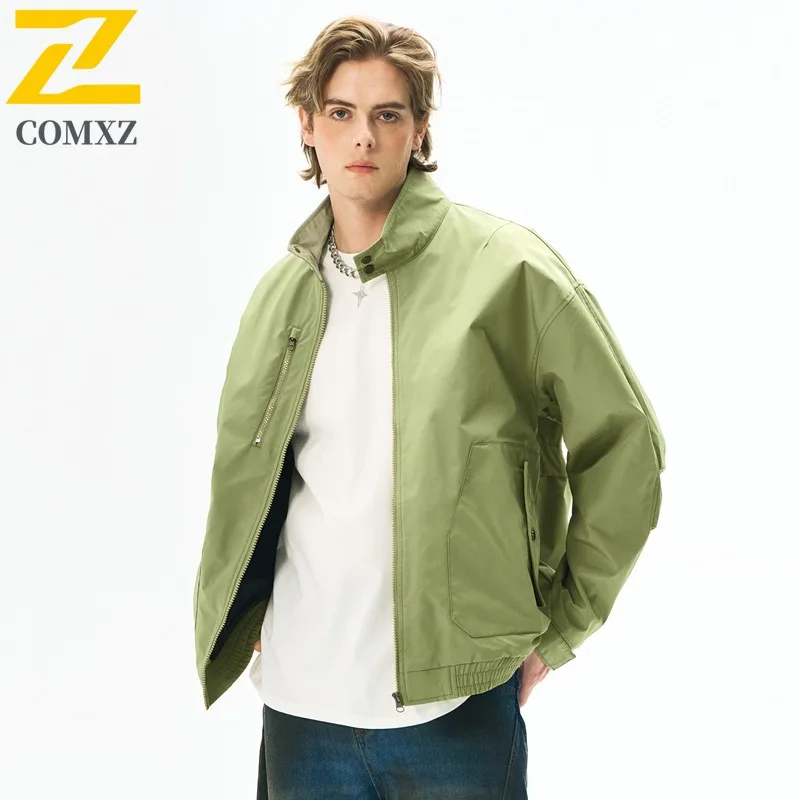

COMXZ Men Rider Jacket New Stand Collar Outdoor Motocross Fishing Windbreaker Solid Color Jackets Classic Streetwear Chaqueta