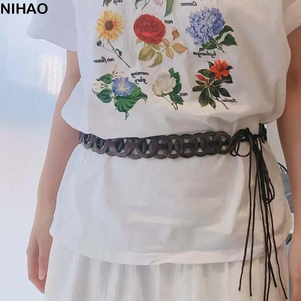 

Coffee Coconut Shell Woven Belt Jeans Decor Long Ethnic Style Weaving Waistband Polyester Adjustable Beaded Waist Chain Ornament