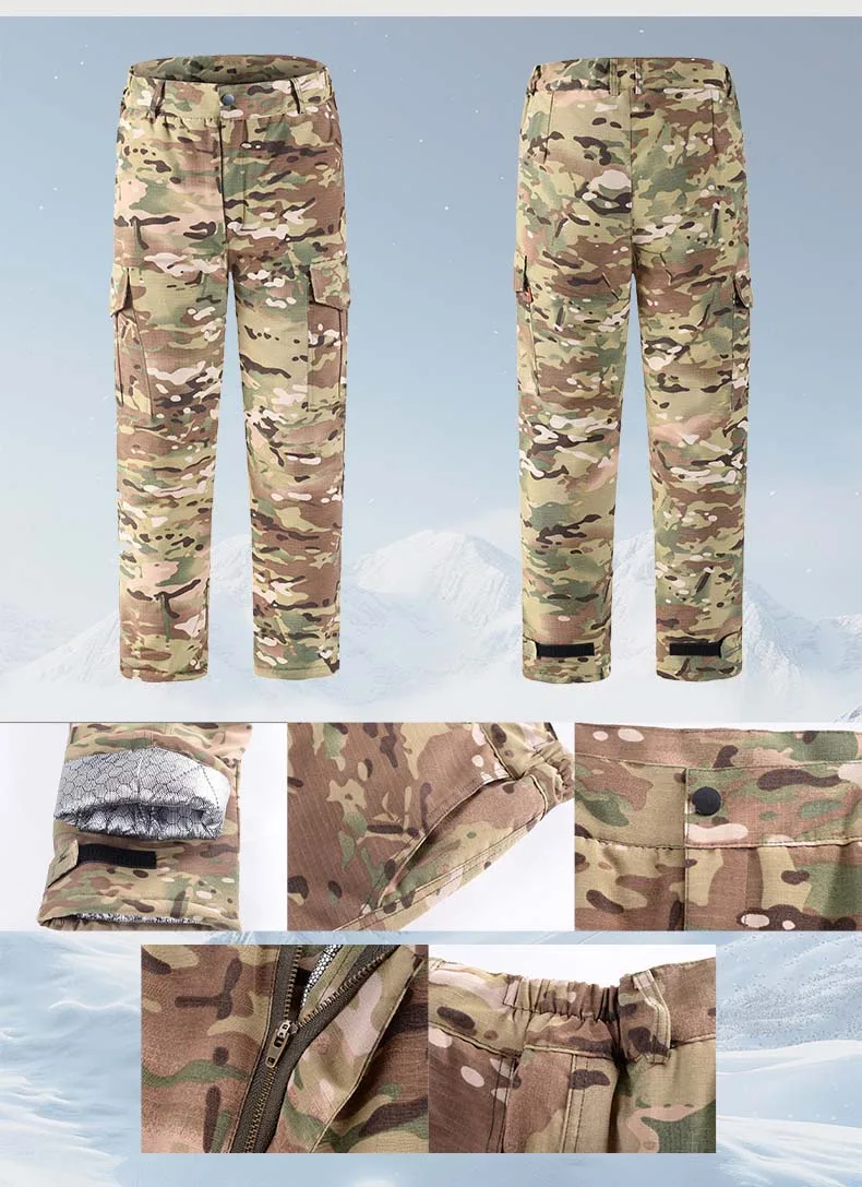 جديد الشتاء مبطن السراويل البضائع السراويل الرجال الدافئة إبقاء عادية متعددة جيب الرجال الشتاء القتالية كامو التكتيكية العمل بانت الذكور الملابس