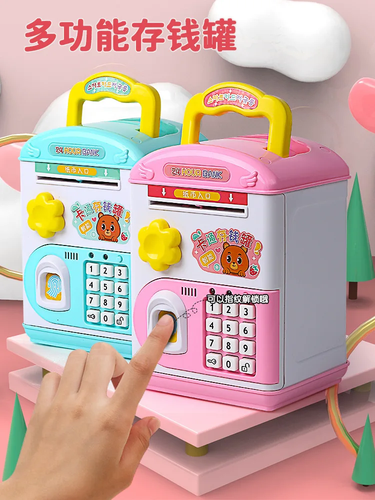Tirelire intelligente à empreintes digitales, mot de passe, musique de dessin animé, légère, argent en papier roulé automatiquement dans une mini caisse enregistreuse, jouet intelligent