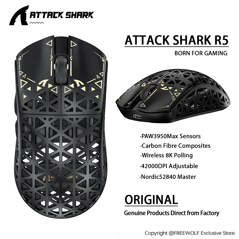 Attack Shark R5 Ultra Wireless Mouse Carbon Fiber Bluetooth 8K Polling PAW3950MAX  42000DPI OMRON 100M Switches for Gaming