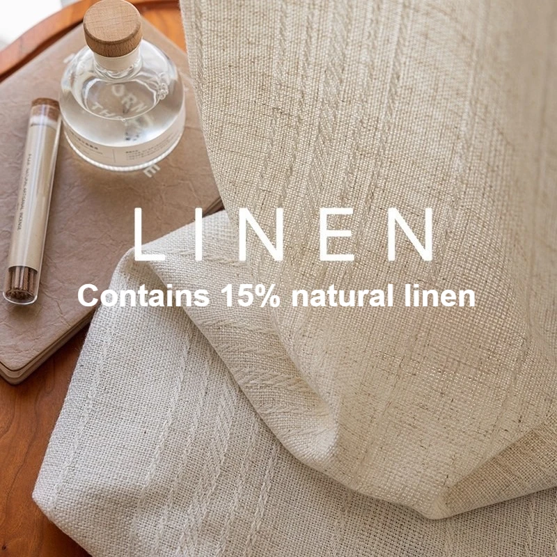 Vertical Weave Linen Semi-blackout Cotton and Linen Jacquard Strips Texture Curtains for Living Dining Room Bedroom Custom