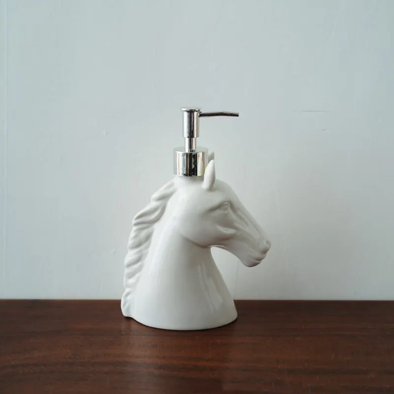 Nordic White Horse Head Ceramic Hand Sanitizer Bottle Kitchen Bathroom Hotel Bath Sub-bottling Craft Home Decoration Accessories