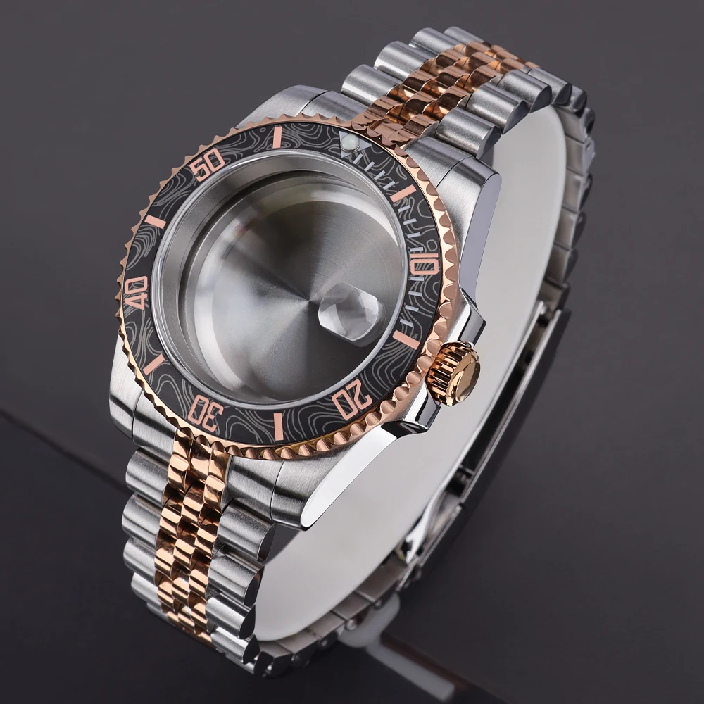 

40mm Sapphire Glass Watch Case Bracelet Solid Stainless Steel kit set For NH34 NH35 NH36 8215 Movt Water-Resistant 28.5mm Dial