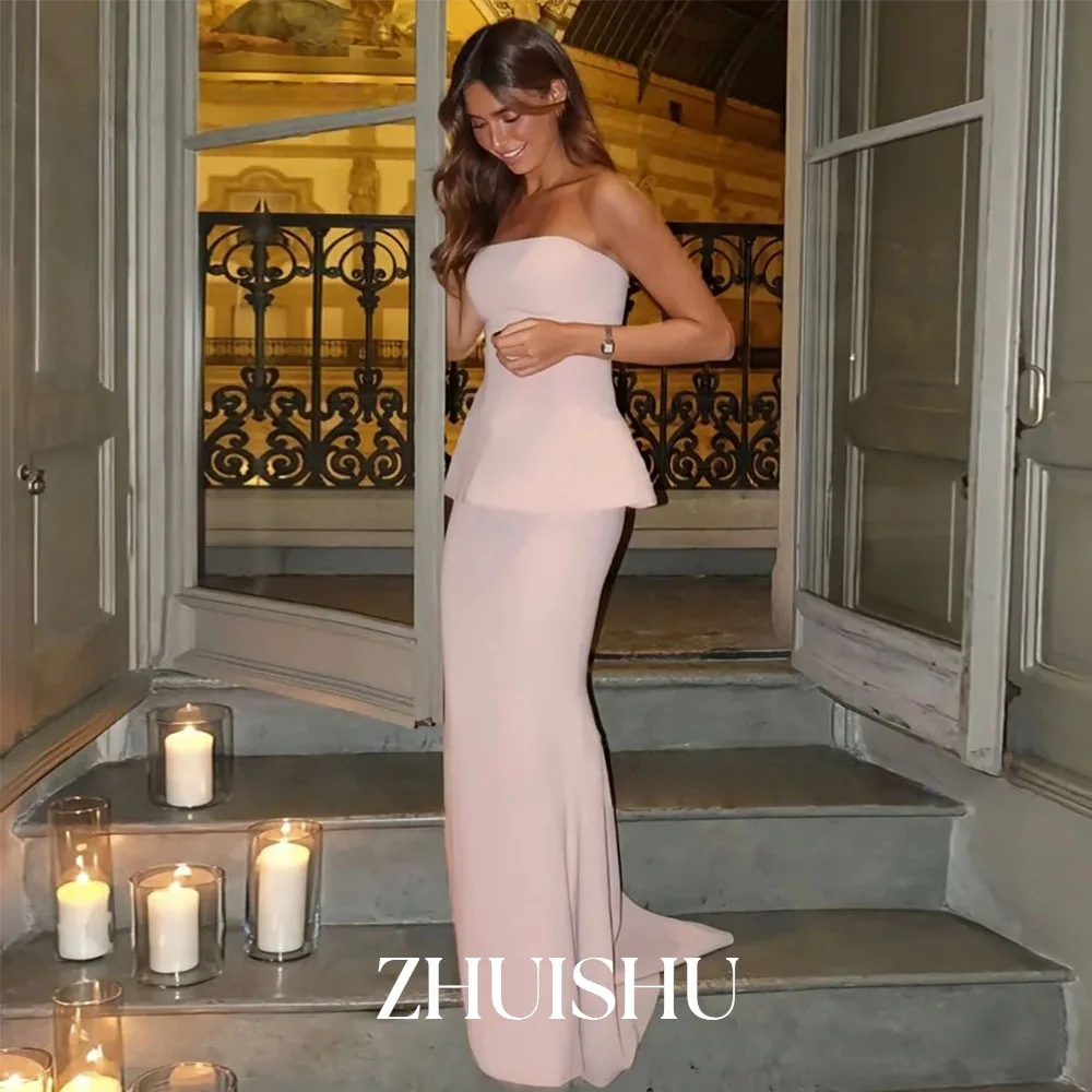 ZHUISHU Abiti da sera eleganti a sirena rosa Lunghezza pavimento Abiti da festa di nozze senza spalline Abiti da festa personalizzati senza maniche