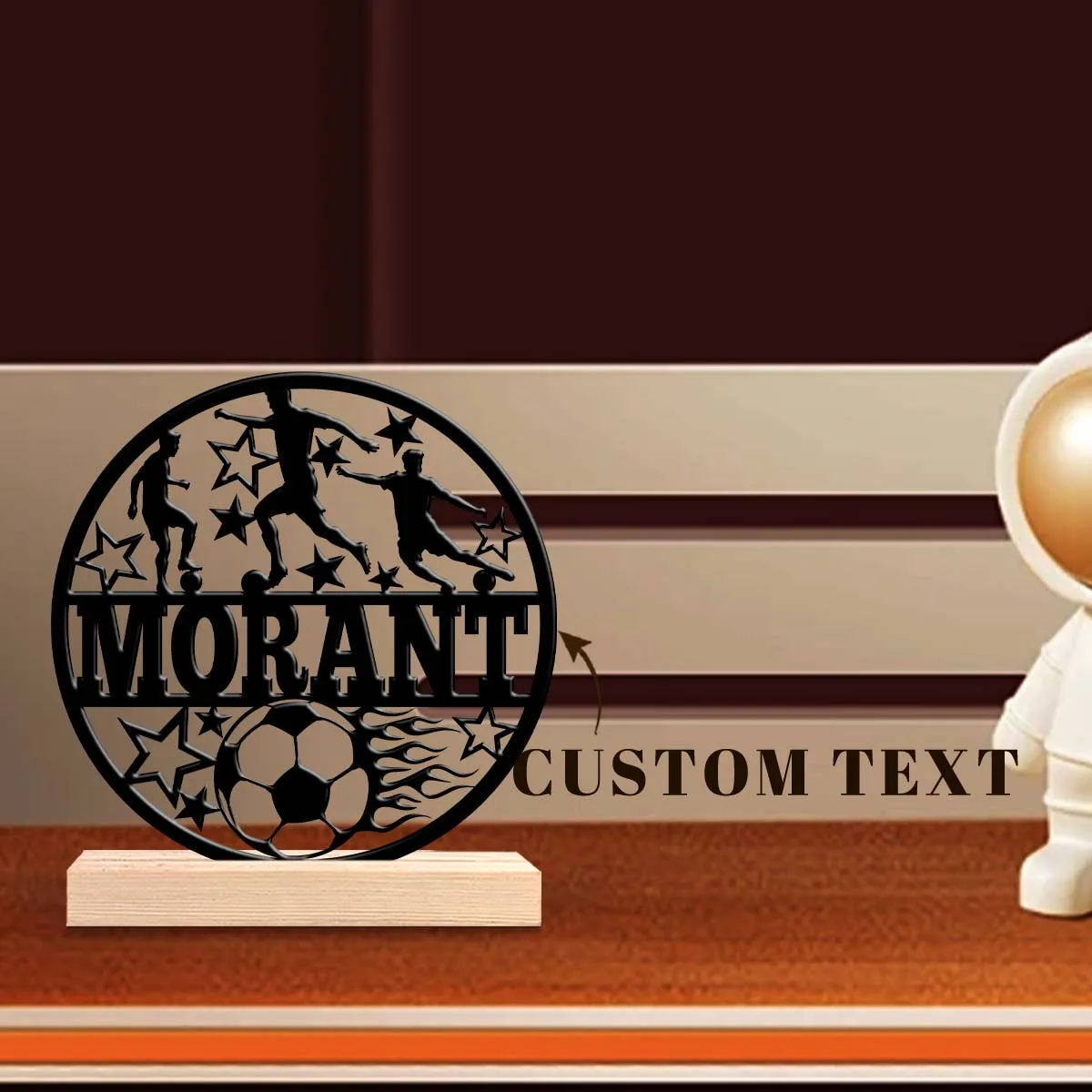 1pc Interesting Metal Desktop Decoration Custom Content Equipped with A Wooden Base Modern Rural Home Desktop Decorations