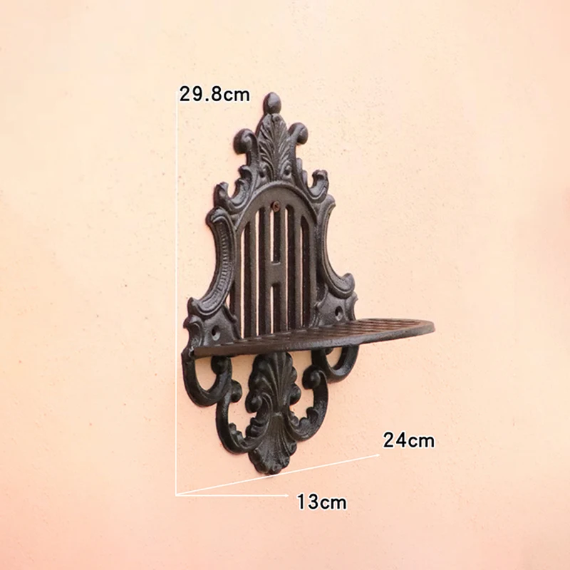 Vintage Cast Iron Wall Mounted Display Shelf In Gold Green Rustic Colors For Home Garden Planter Figurines Storage Holder Heavy 6