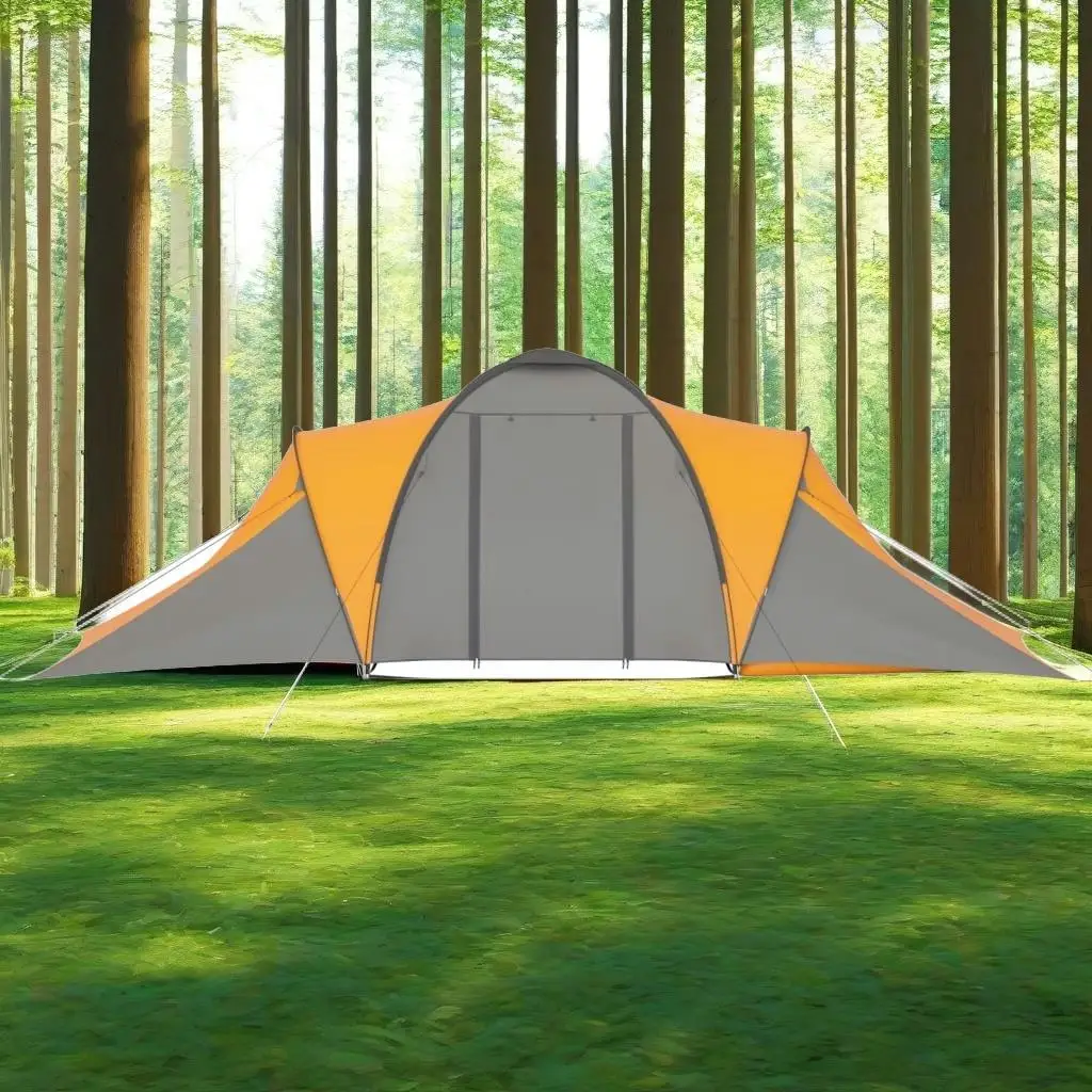 Spacious 6-Person Camping Tent in Grey and Orange - Ideal for Family Outdoor Adventures