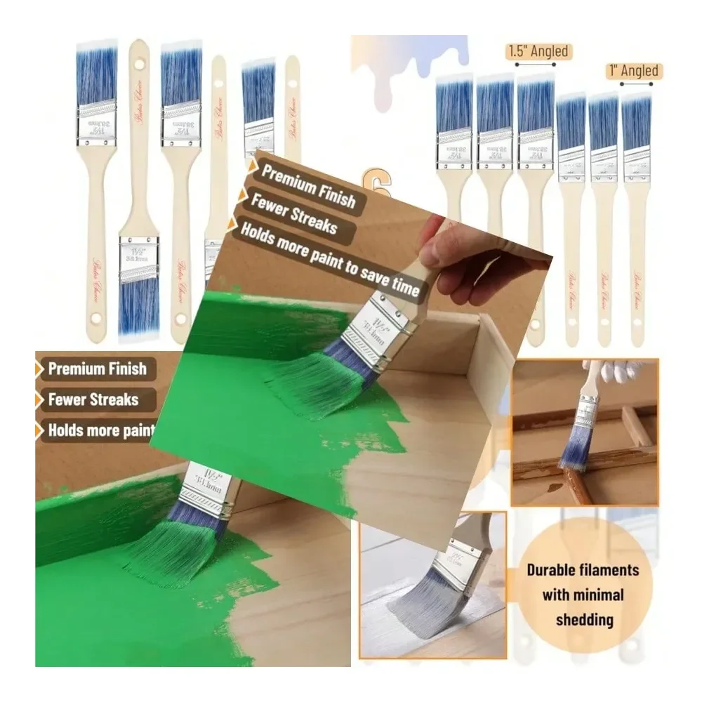 

Angle Paint Brushes 1 And 1.5 Wood Handle Stain Brushes For Walls And Furniture