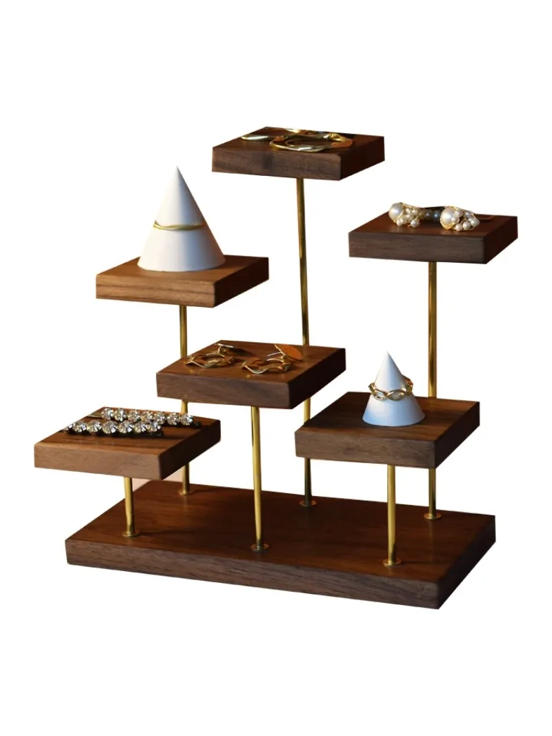 

Black Walnut Wood Jewelry Stepped Display Stand – Storage Rack for Earrings, Rings, Suitable for Home Use or Jewelry Shops