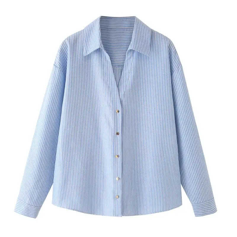 

Spring Shirt Women's 2025 New Striped Blouses Fashion Loose Elegant Office Women's Shirt Chic Street Long-Sleeved Spring Shirt
