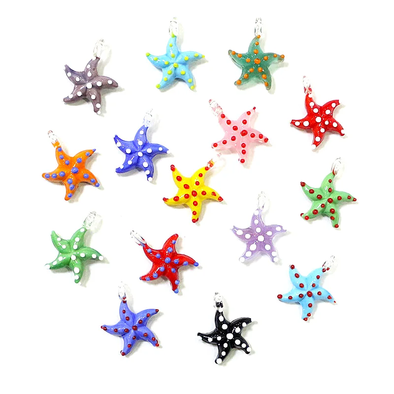 2 peças em miniatura Pingente de vidro de estrela do mar Adorável Estrela do mar Enfeites de animais marinhos Enfeites para jóias diy colar brincos pulseira para fazer acessórios ou suprimentos decorativos de aquário