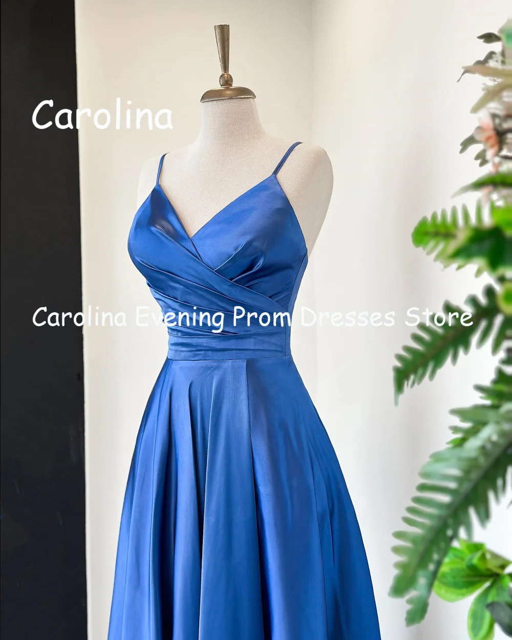 Carolina Satin A-line V-neck Ruffle Floor-length Prom Gown luxury Evening Formal Elegant Pretty Party Dress for Women 2023