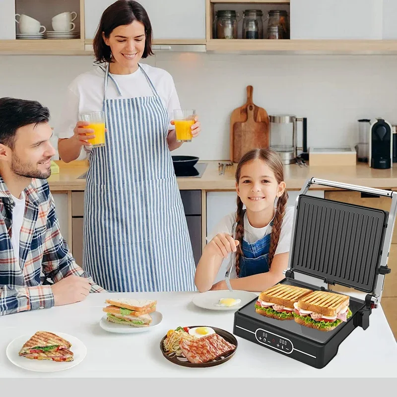 

-Wholesale Digital Control Contact Grill Maker Electric CB CE Stainless Steel Non-stick Multifonction Table Healthy Panini Grill