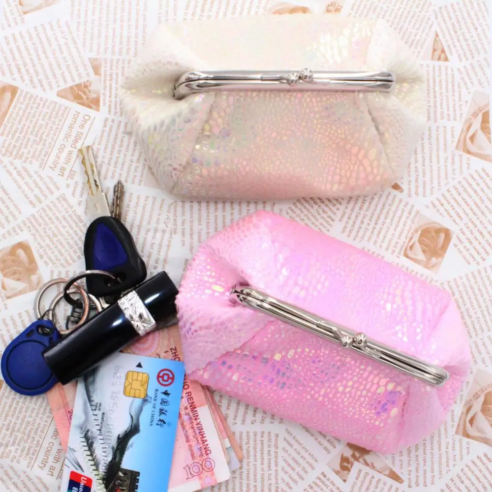 Makeup Bag Girls Handbag Women Laser Kiss Lock Round Wallet Clutch Pouch Coin Cash Card Holder Purse Storage Organize Handbag