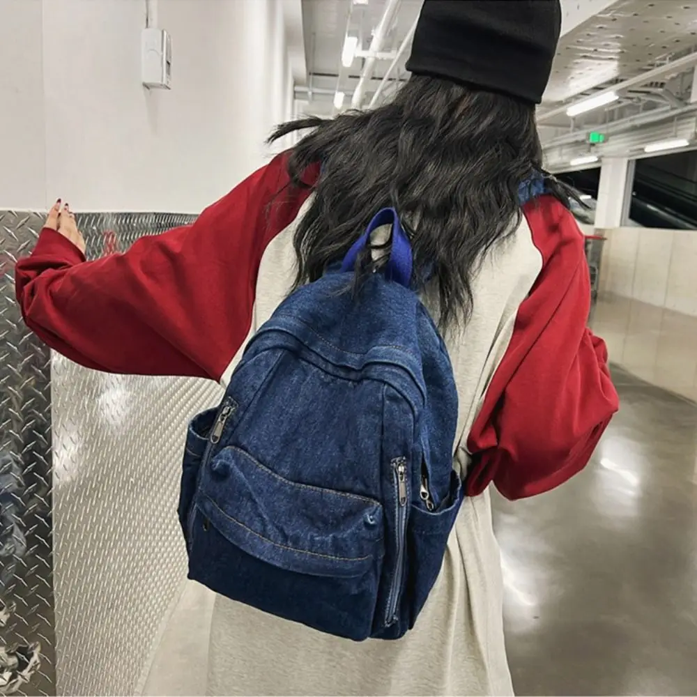 Casual Y2K Denim Backpack Street Style Large Capacity Vintage Handbag Japanese Style Solid Color Solid Crossbody Bag Women&Men