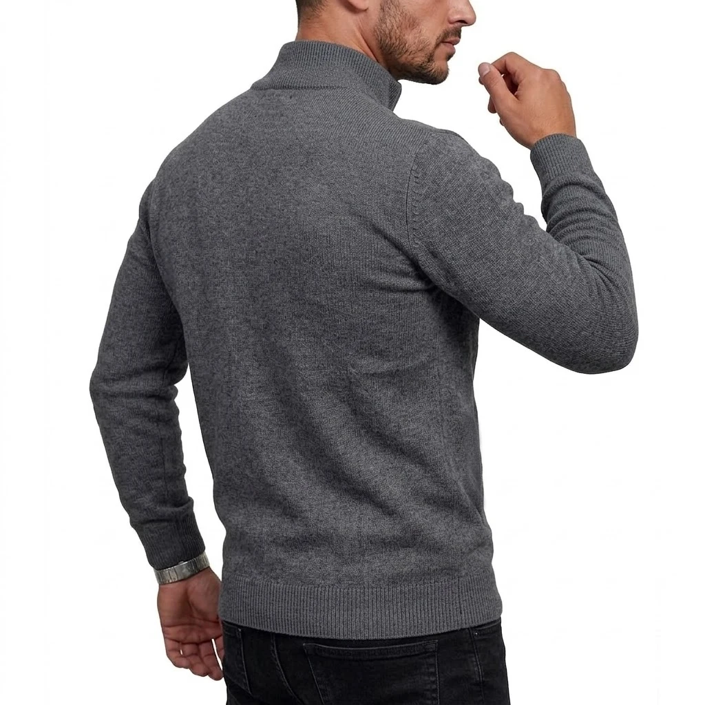 Herren-Strickjacke mit hohem Kragen und Reißverschluss, langärmelig, lässige Strickjacke, Mantel, Thermo-Strickware, Winter-Oberbekleidung mit Stehkragen – Detail 8