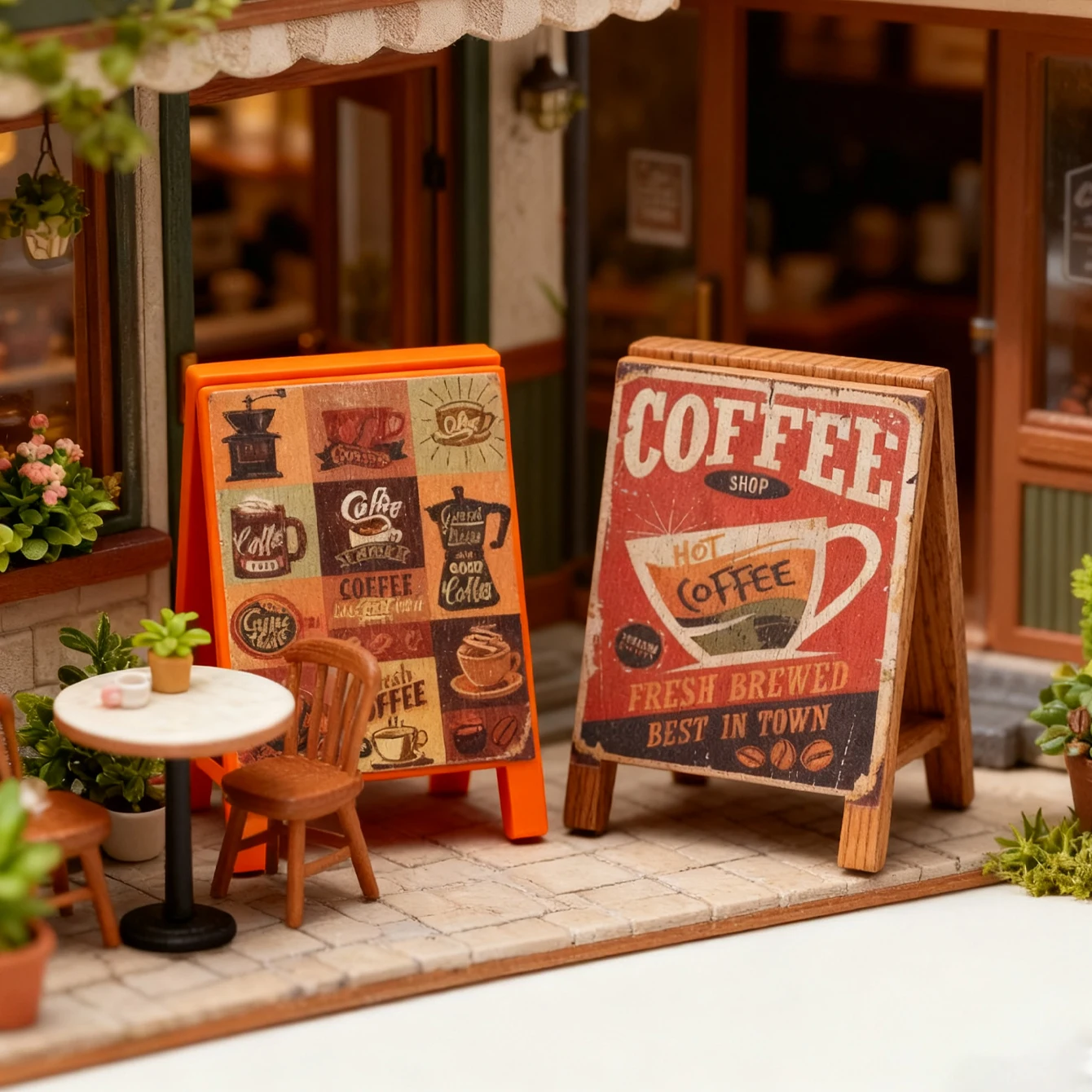 1set Miniature Retro Coffee Sign, Miniature Coffee Cup, Vintage Distressed Style Food Play, Dollhouse Decoration, Photo Props