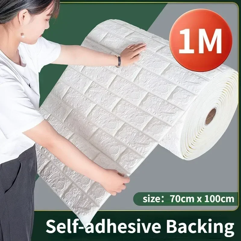 70cm*100cm 3D Wallpaper Stickers Roll Panel White Soft Foam Brick Marble Rock Cobblestone DIY Wall Home Room Decor