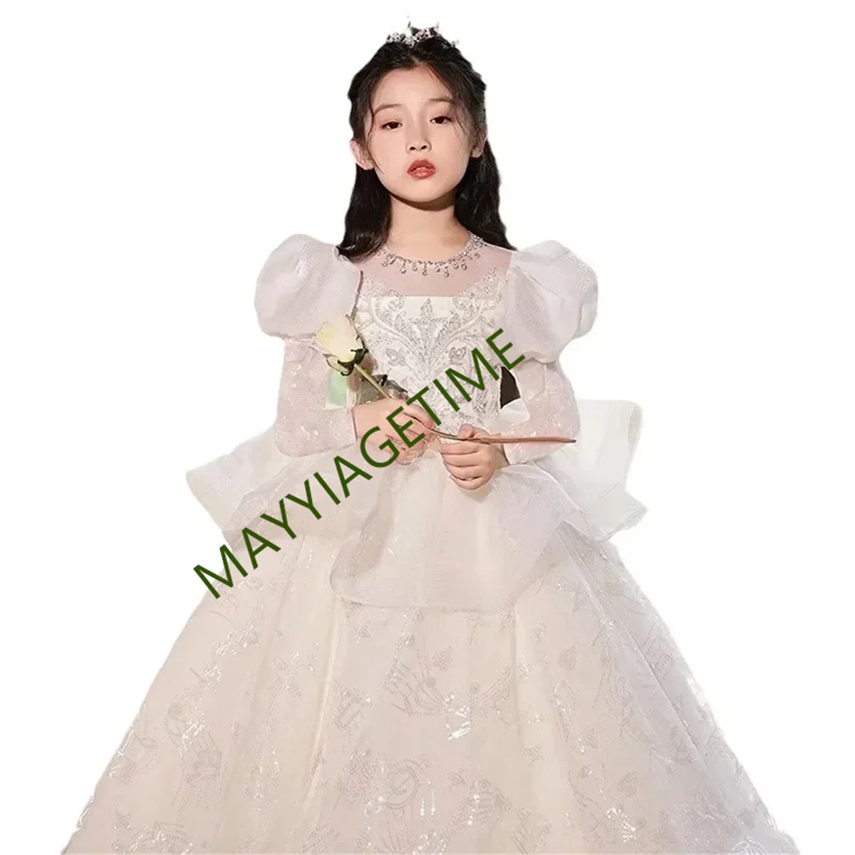 Children's Host Princess Dress 2024 Spring New Fairy Flower Girl Wedding Piano Walk Show Piano Performance Dress