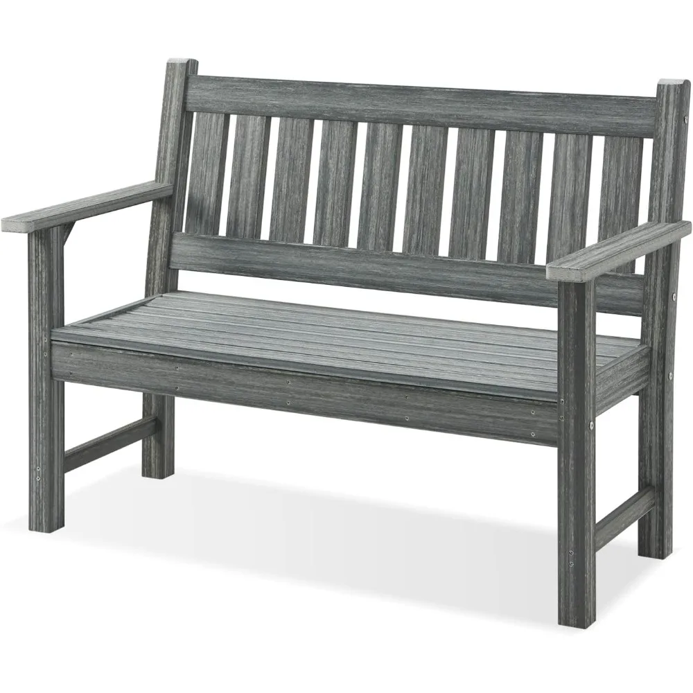 2-Person Garden Bench, Poly Lumber Patio Bench for Outdoors, Porch, and Park (Grey)