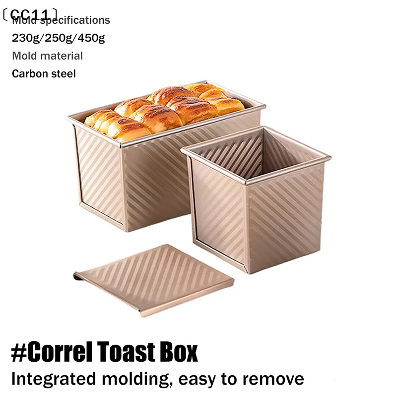 1Pcs Rectangle Loaf Pan With Cover Oven Baking Mould Cake Non-Stick Corrugated Toast Box Aluminized Steel Bread Mold Tool〔CC11〕