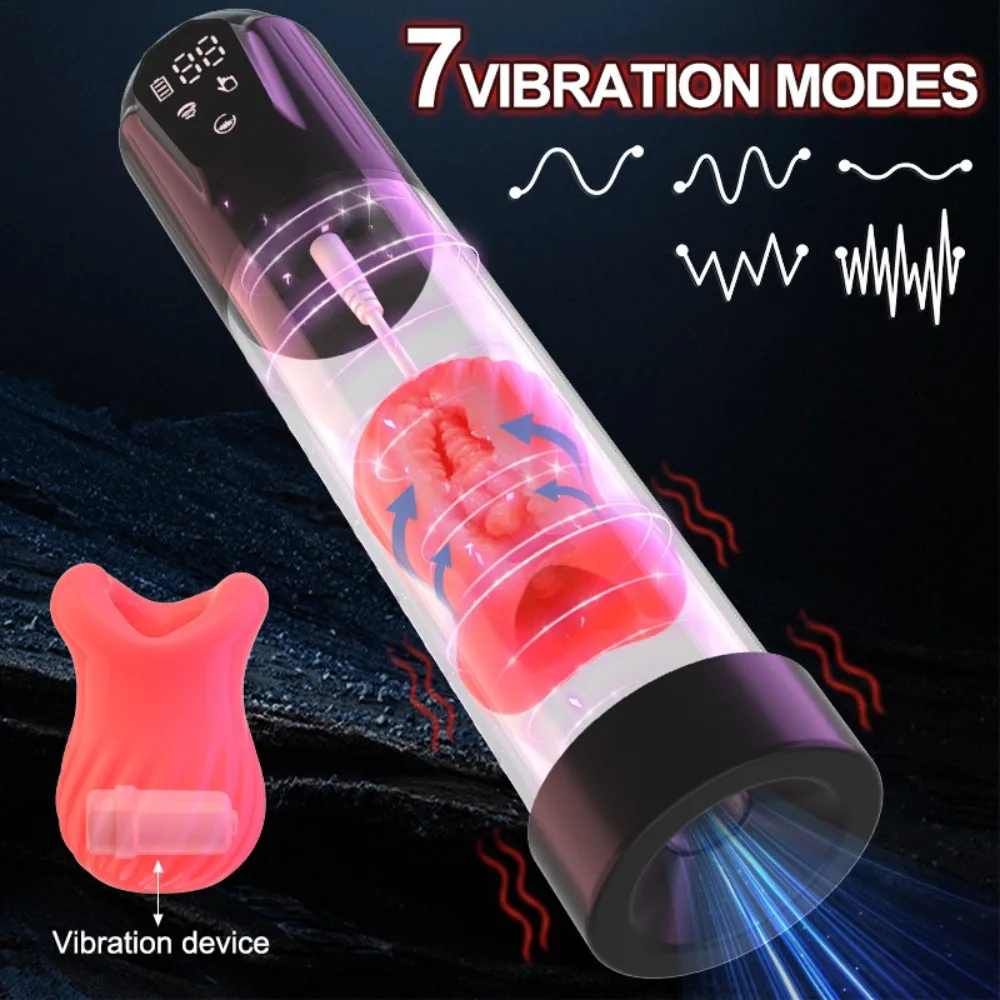 Male Masturbator Penis Pump Enlarger Transparent Visual Male Sex Toy for Men Vibrating Vacuum Suction Glans Trainer Pocket Pussy