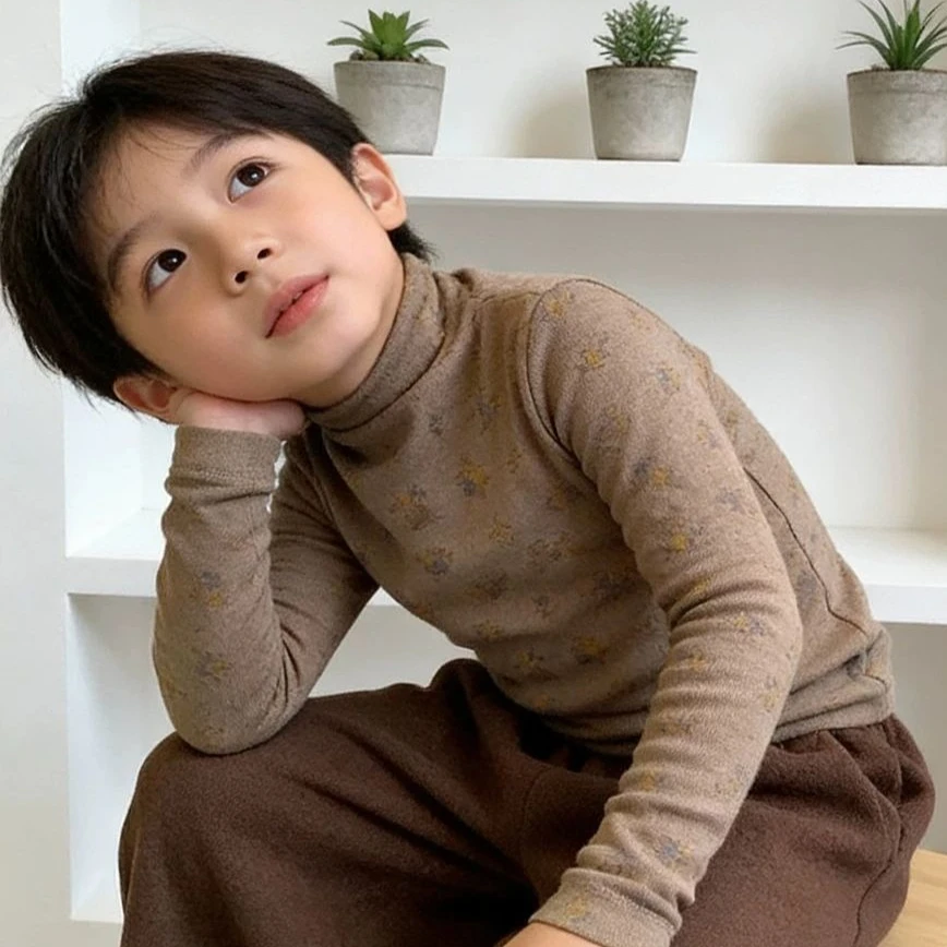Top 2026 Autumn and Winter New Children's Clothes Korean Style Boys and Girls Half High Collar Floral Warm Undershirt