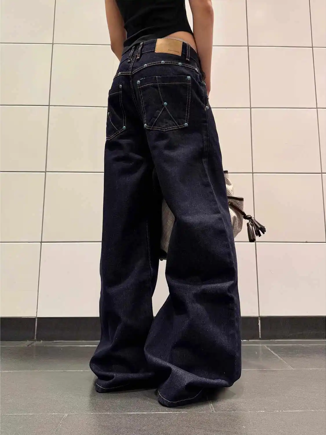 

Женские черные мешковатые джинсы в клетку Y2k в стиле пэчворк, винтажные джинсовые брюки в стиле Харадзюку, японский стиль 2000-х годов, большие джинсы в стиле эмо, брюки