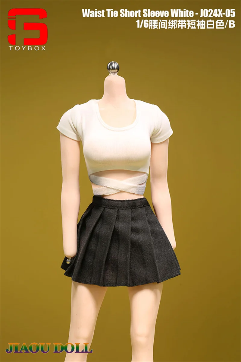 JO24X-05 1/6 wiązanie w talii z krótkim rękawem Top plisowana spódnica ubrania Model Fit 12 ''JIAOU lalka kobieta żołnierz figurka ciało