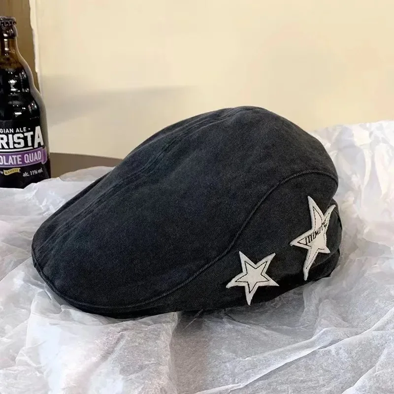 قبعة American Retro Star Beret البريطانية غير الرسمية للوجه تعزز قبعة الفنان الصغيرة بسيطة ومتعددة الاستخدامات مناسبة للربيع والخريف