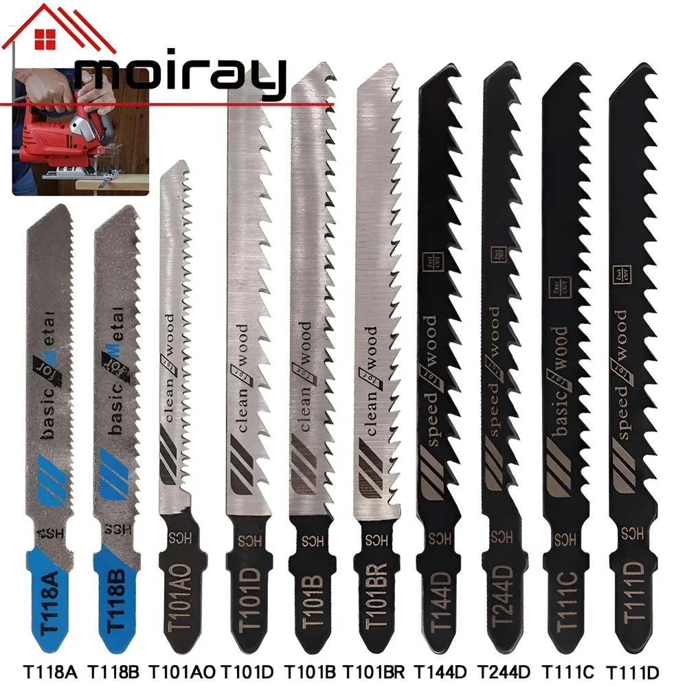 Jig Saw Blade Set 10pcs T-Shank Jigsaw Blade for Wood / Metal Cutting Tool HCS/HSS Steel Saw Blade Hand Tools